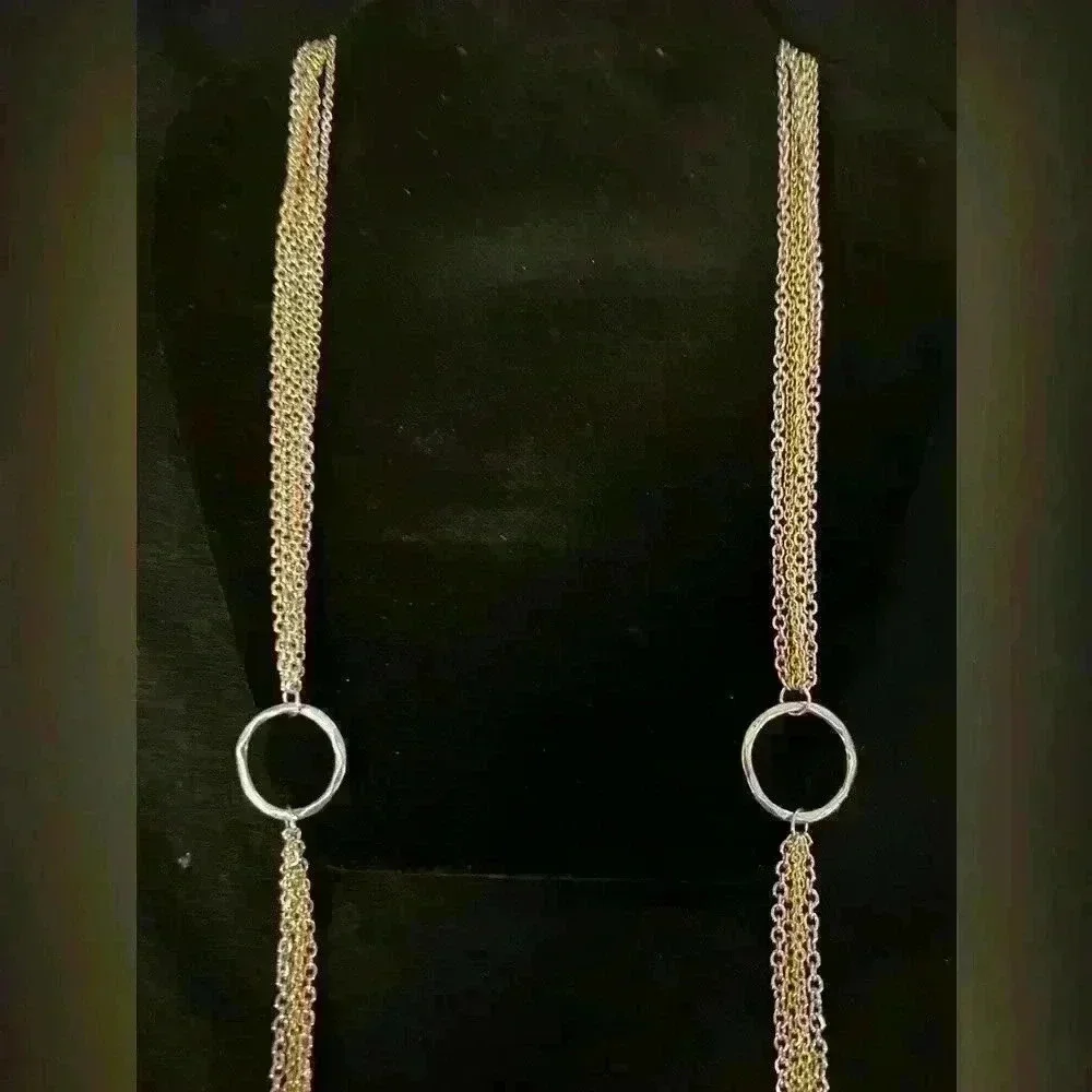 Gold Tone Multi Strand Necklace Circle...